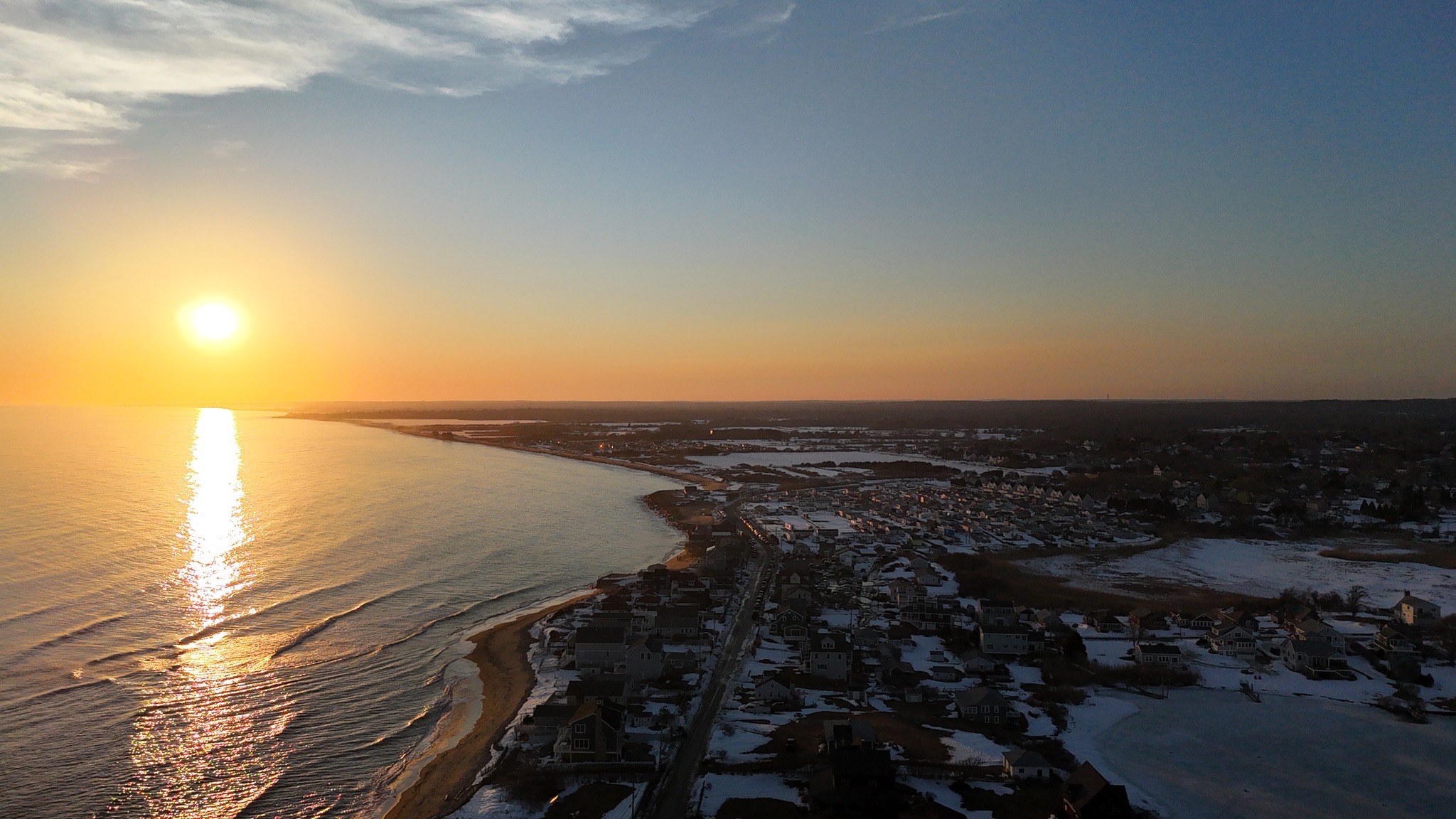 Cinematic shoreline aerial view